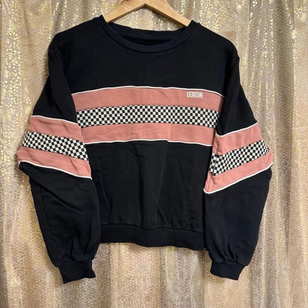 Dixxon Women's Oversized Sunday Checkered Sweatshirt Black Mauve XS